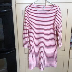J.Crew red and white stripe dress w sleeves size M
